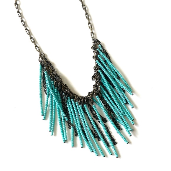 Turquoise Beaded Gold Chain Necklace - Picture 1 of 5